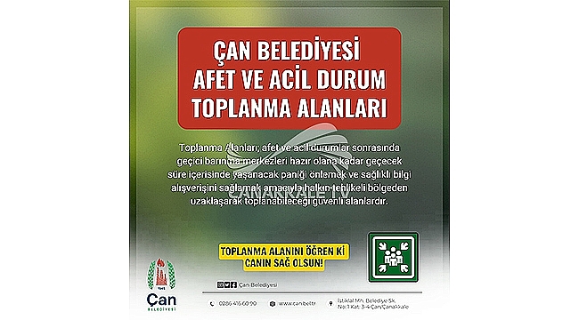 ÇAN BELEDİYESİ AFET VE ACİL DURUM TOPLANMA ALANLARINI AÇIKLADI