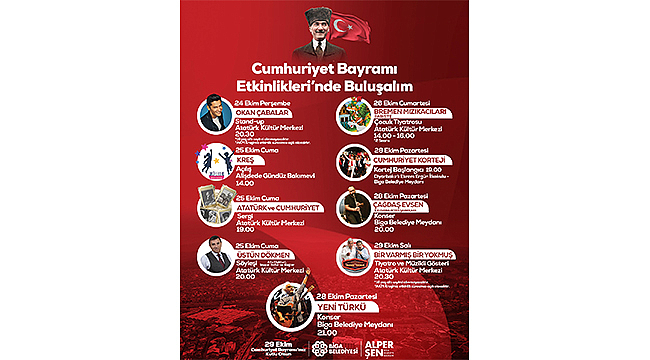 BİGA'DA 29 EKİM CUMHURİYET BAYRAMI COŞKUSU YAŞANACAK